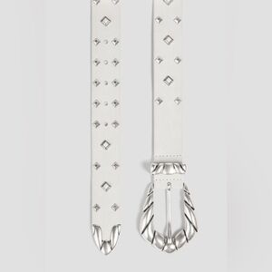 IRO “Embella” Studded Suede Leather Belt In White/Silver Size 75 NWT Read Boho